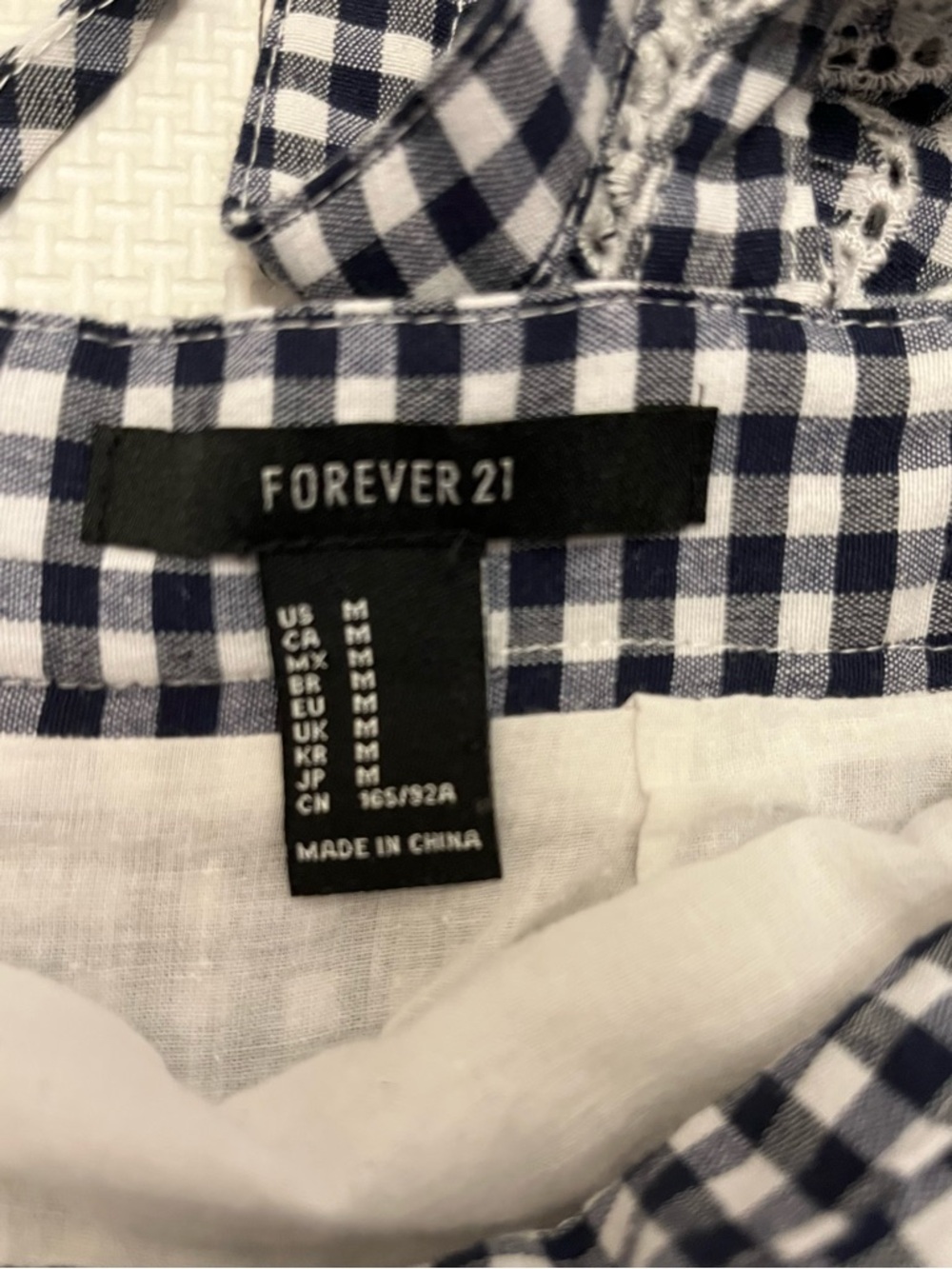 Forever 21 Navy White Gingham Embroidered Mini Dress Size M - Picture 8 of 11